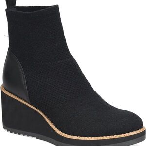 Sofft Elaina Black Knit Wedge Booties with Leather Accents, Women’s Size 6.5